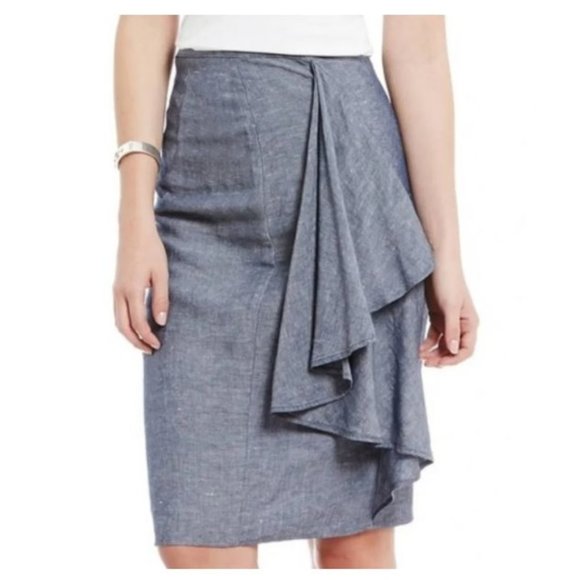NWT Women's Halston Pencil Skirt Linen Chambray Blue Denim Color Size 4 - Picture 5 of 12